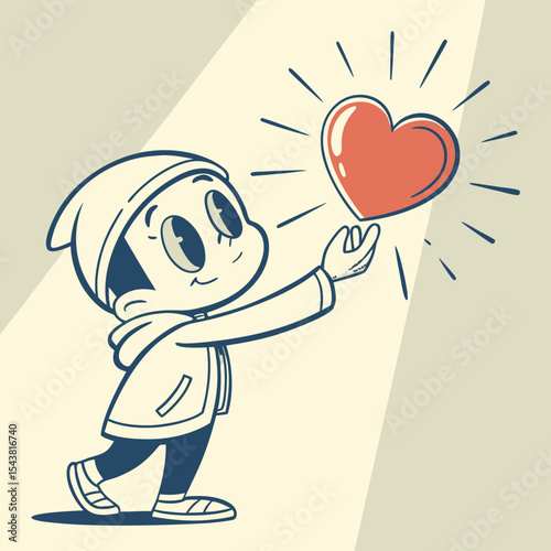 Cute Cartoon Boy Holding a Heart – Love and Kindness Illustration