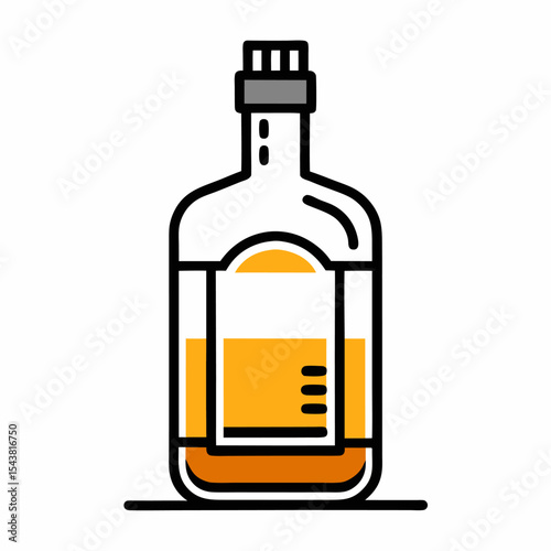 Bottle of beer with a label. A line art of whisky.