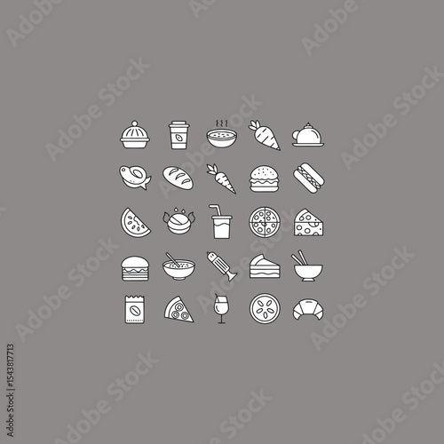 Simple Line Art Icons Representing Various Food Items