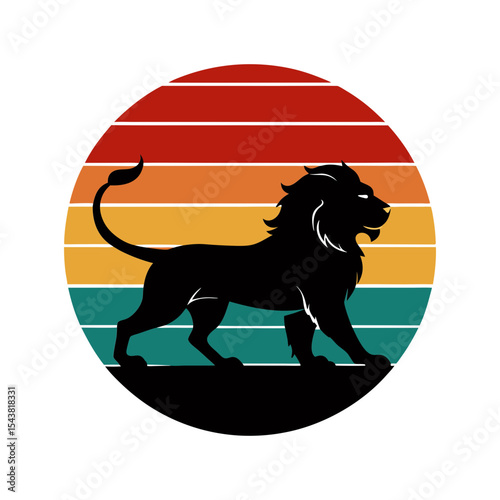 lion silhouette on retro vintage vector art illustration