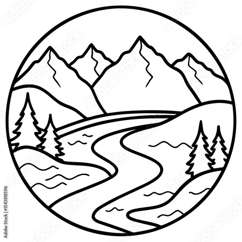 Mountain River Flow" – Art Vecto