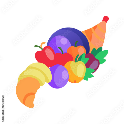 Cornucopia with harvest fruits Holiday SVG Icon