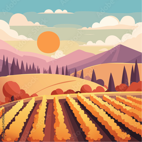 vector colorful vineyard in autumn