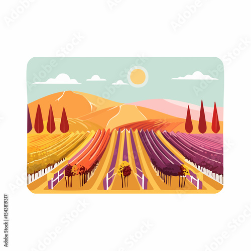 vector colorful vineyard in autumn