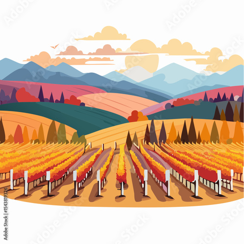 vector colorful vineyard in autumn
