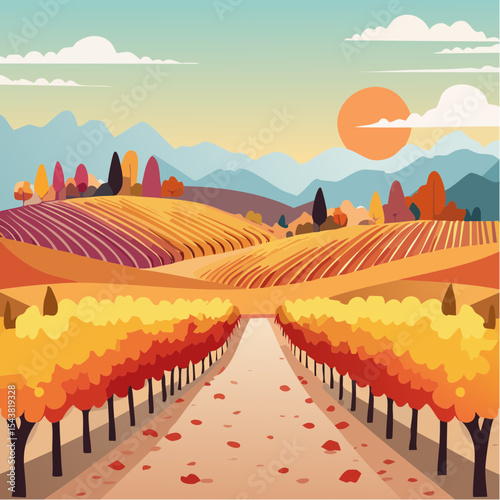 vector colorful vineyard in autumn