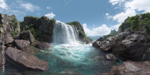 360 degree hdr waterfall panorama nature hdri environment scenic view