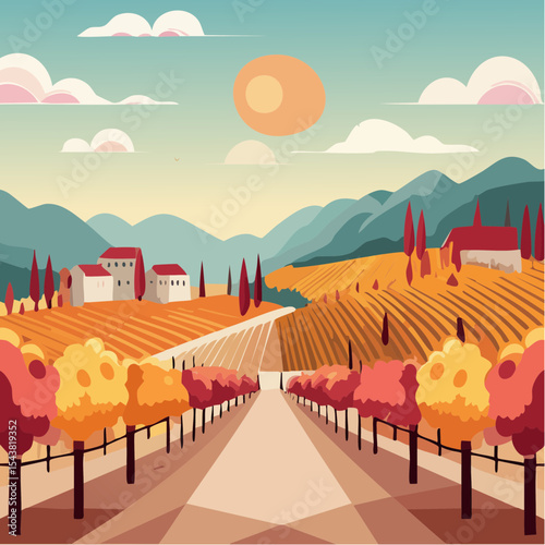 vector colorful vineyard in autumn