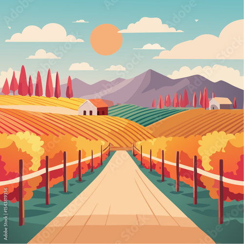 vector colorful vineyard in autumn