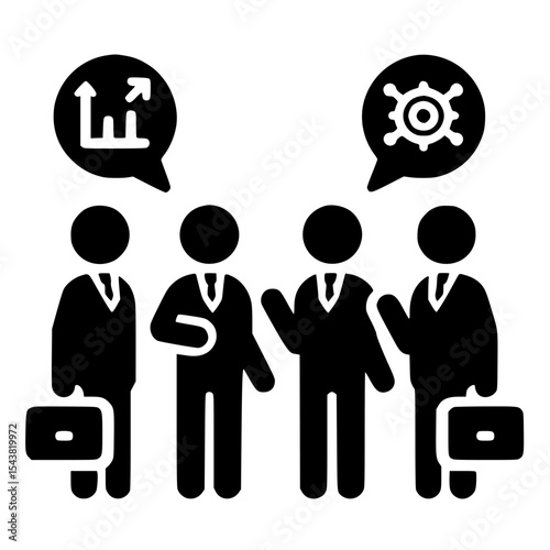 Minimalist Group of Stickmen Discussing Business Silhouette – Black SVG Clipart Icon