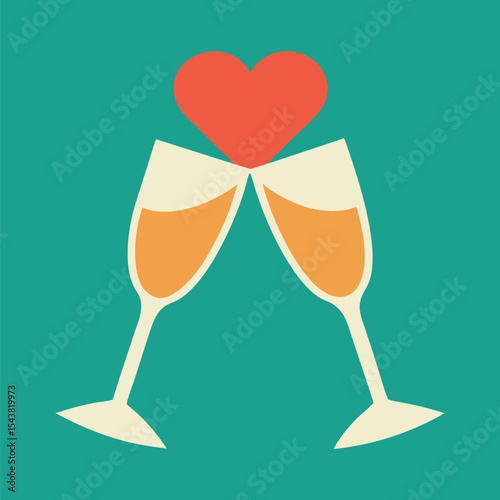 Champagne Flutes Creating a Heart Between Glasses