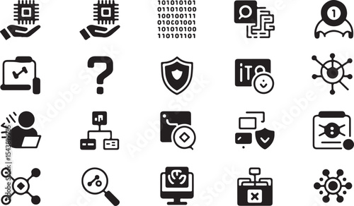 Tech Ethics Icon Set – Digital Responsibility & Privacy Silhouette Vector Collection
