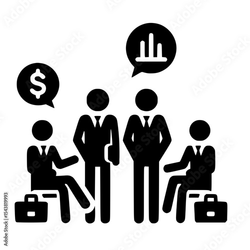 Minimalist Group of Stickmen Discussing Business Silhouette – Black SVG Clipart Icon