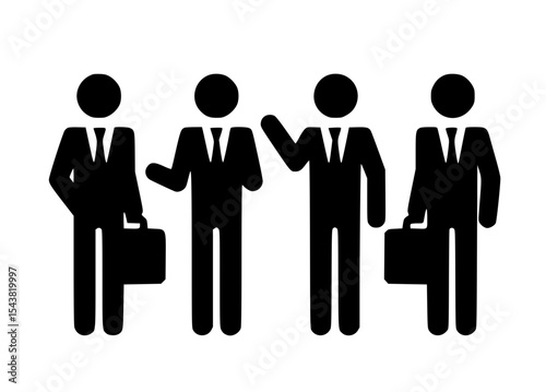 Minimalist Group of Stickmen Discussing Business Silhouette – Black SVG Clipart Icon