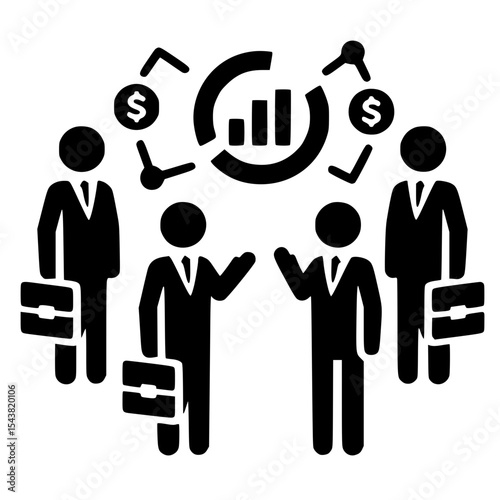 Minimalist Group of Stickmen Discussing Business Silhouette – Black SVG Clipart Icon