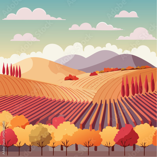 vector colorful vineyard in autumn