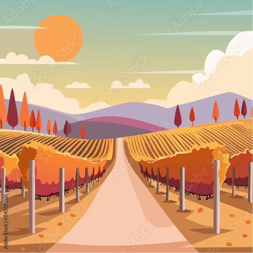 vector colorful vineyard in autumn