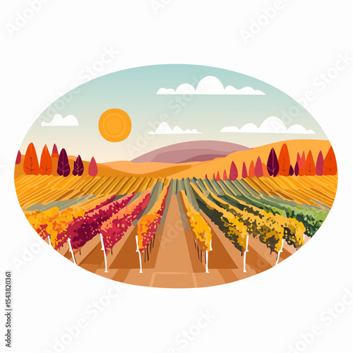 vector colorful vineyard in autumn
