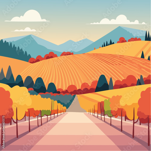 vector colorful vineyard in autumn