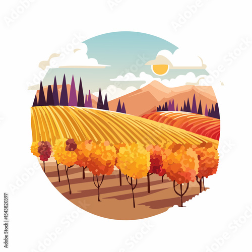 vector colorful vineyard in autumn