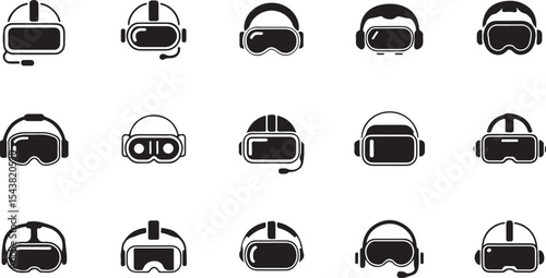 Virtual Reality Headset Icon Set – VR Goggles & Gaming Silhouette Vector Collection