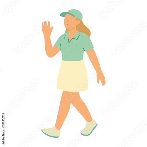 Female Golfer Waving Hand – Flat Style Vector Character