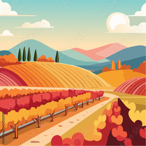 vector colorful vineyard in autumn