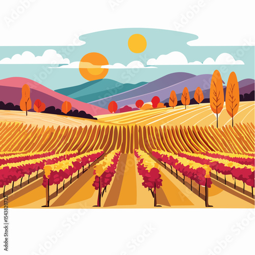vector colorful vineyard in autumn