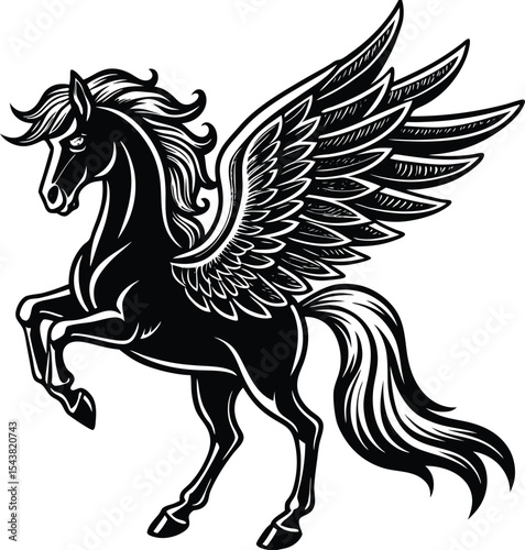 Silhouette black pegasus on a white background isolated vecto