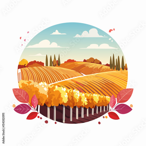 vector colorful vineyard in autumn