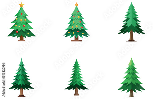 Pine Trees Vector Designs Set Minimal Flat Evergreen Tree Illustrations for Nature and Forest Themes