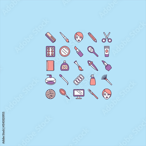 Colorful Flat Icons Representing Beauty and Makeup Products