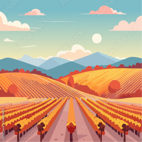 vector colorful vineyard in autumn