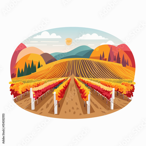 vector colorful vineyard in autumn