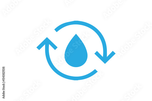 The image shows a blue water droplet icon surrounded by two curved arrows forming a circular loop, one pointing upward and the other downward.