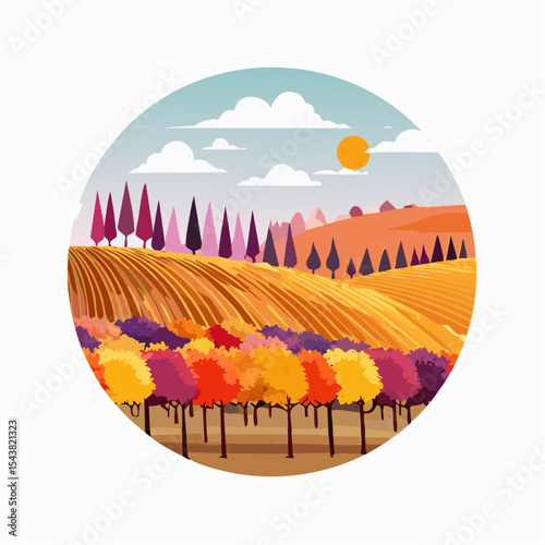 vector colorful vineyard in autumn