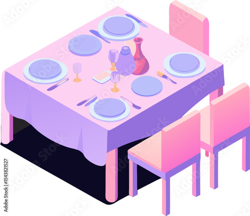 Icon of dining table set for a meal with elegant decor in pastel colors 