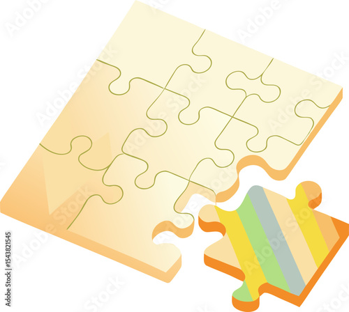 Icon of jigsaw puzzle with colorful piece in playful style 