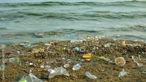 Trash on beach unsightly problem tarnishes natural beauty of coastline also poses risks. Beach's beauty is diminished by plastic trash, underscoring the importance of responsible waste disposal.