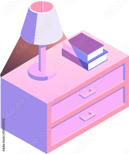 Icon of nightstand with lamp and books in pastel colors 