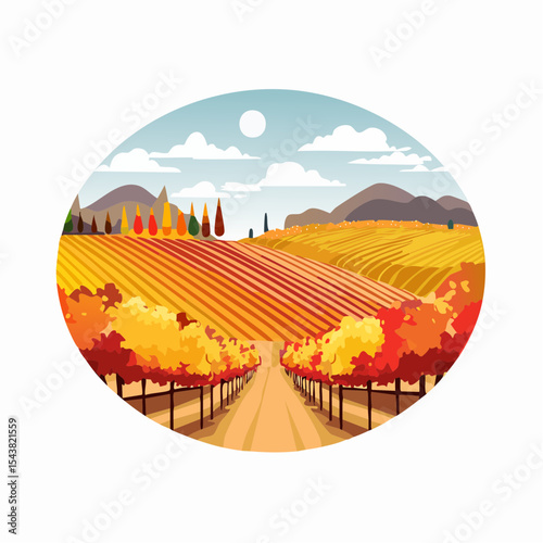 vector colorful vineyard in autumn