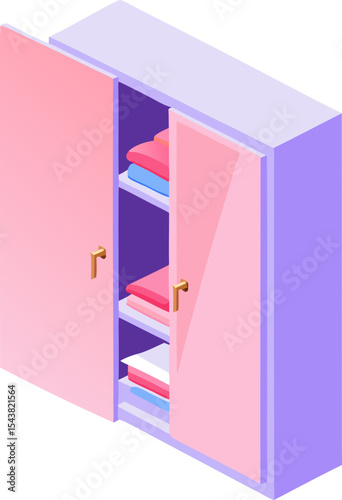 Icon of wardrobe with colorful shelves in pastel style 