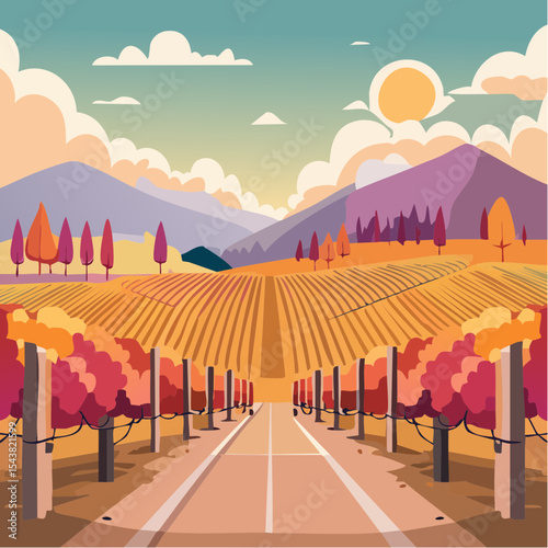 vector colorful vineyard in autumn