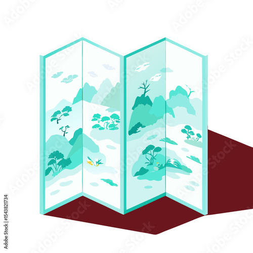 Icon of stylish folding screen room divider with landscape design for modern interior styling