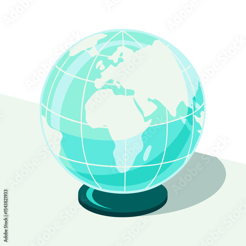 Icon of colorful small globe on a stand showcasing world map 