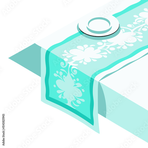 Icon of elegant table runner with floral design in soothing colors 