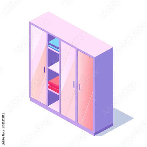 Icon of modern sliding wardrobe in pastel colors 