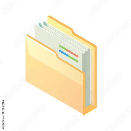 Isometric design of a file folder with documents inside 