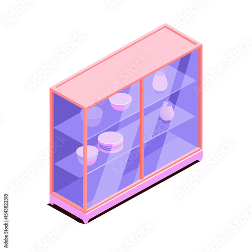 Icon of isometric design of a stylish glass cabinet for displaying items