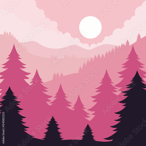 Midnight Pine Tree Background in Pink Color